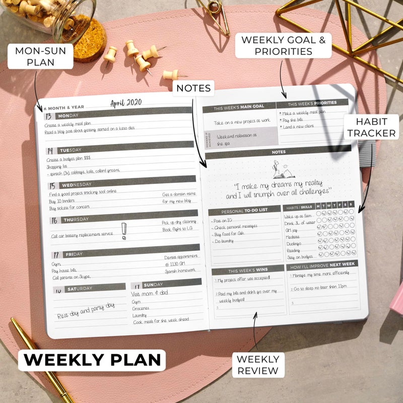 Clever Fox Planner â€“ Undated Weekly & Monthly Planner for Productivity, Time Management & Goals â€“ Organizer Journal â€“ A5 (Gray) - Image 3